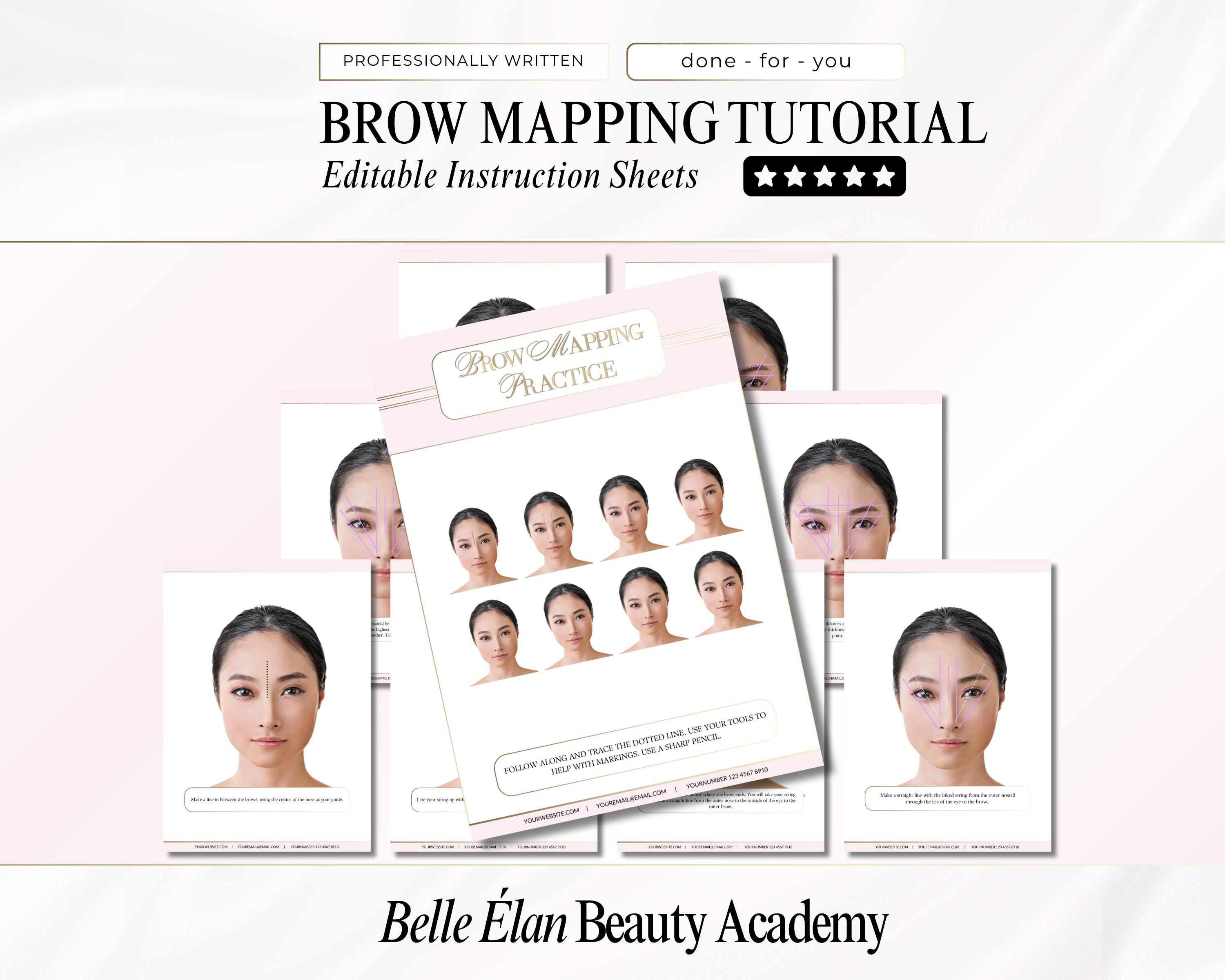 Brow Mapping Practice, Brow Mapping Tutorial, Brow Mapping Lesson, Step by Step, Workbook, Handouts, Eyebrow Practice Forms, PDF & Editable