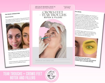 Tear Trough Fillers Manual, Crows Feet Botox Training Manual, Injector eBook, Online Aesthetics Course, PDF eBook, Editable in Canva Guide