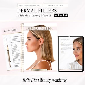Dermal Fillers Manual, Aesthetic Cosmetic Injectors Training Course, Hyaluronic Acid Injections Editable Training Guide, Edit in Canva