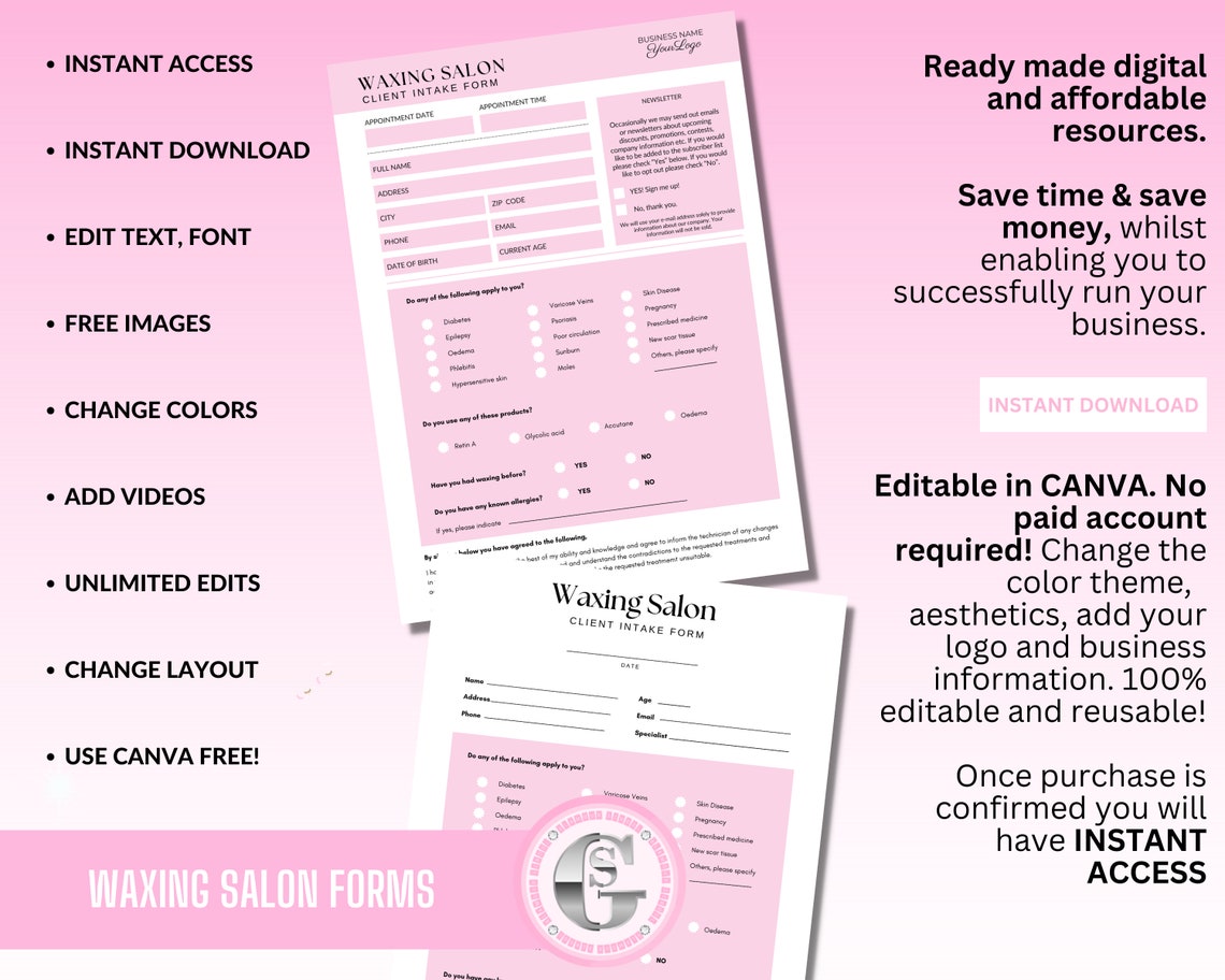Waxing Salon Consent Forms, Waxing Consultation, Body Waxing Intake ...