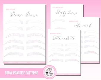 Microblading Hair Strokes Practice Sheets, Fluffy Brows, Basic, Intermediate, Advanced, Editable in Canva