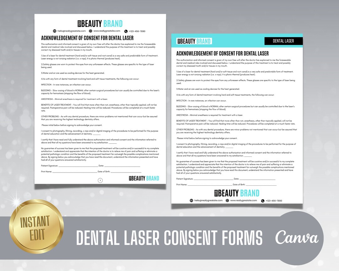 Dental Laser Consent Forms Laser Dentistry Documents Etsy