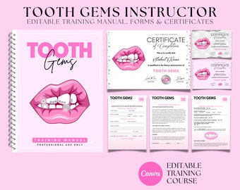 Tooth Gems Value Tutor Training Pack, Tooth Gems Training Manual, Tooth Gem Consent, Care Card, Certificates, Faqs, Forms, Edit in Canva