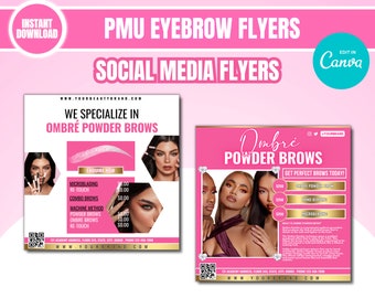 Powder Brows Flyer Design, Training Flyer, Ombre PMU Flyer, Luxury Flyer Design, Flyer Template, Permanant Makeup, DIY Flyer, Edit in Canva