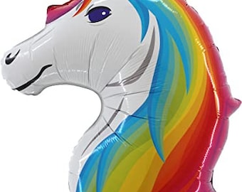 Palloncino foil con personaggio a forma di testa di unicorno arcobaleno da 28 pollici