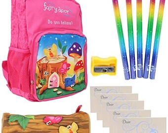 School Accessory Bundle - Backpack, Pencil Case, Rainbow Pencils, Sharpener And Note Pads