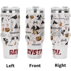Vaso de acero inoxidable de 40 oz con diseño de dragón de fantasía personalizado con pajita, regalo para amantes de la fantasía, vaso inspirado en el cuarto ala de Booktok