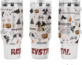 Personalized Fantasy Dragon 40oz Stainless Steel Tumbler With Straw Gift For Fantasy Lovers Booktok Gift Fourth Wing Inspired Tumbler