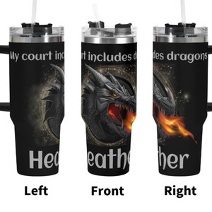 Vaso de acero inoxidable de 40 oz con diseño de dragón de fantasía personalizado con pajita, regalo para amantes de la fantasía, regalo Booktok, vaso ACOTAR, taza Romantasy