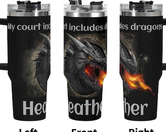 Vaso de acero inoxidable de 40 oz con diseño de dragón de fantasía personalizado con pajita, regalo para amantes de la fantasía, regalo Booktok, vaso ACOTAR, taza Romantasy