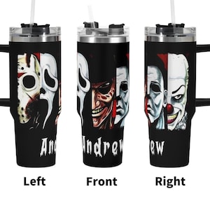 Personalized Horror Characters 40oz Stainless Steel Tumbler With Straw Custom Name Horror Gift For Horror Movie Lovers