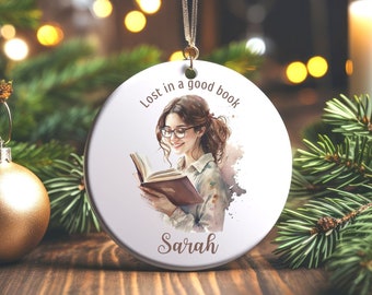 Personalized Christmas Book Ornament For Book Lover Custom Christmas Tree Decoration Book Lovers Gift Librarian Ornament Reading Gift