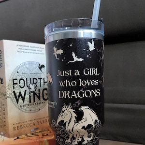 Vaso de acero inoxidable de 40 oz con pajita y nombre personalizado para amantes de los libros, regalo para amantes del romance, regalo para amantes de los dragones y la fantasía