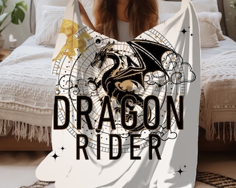 Manta de dragón de fantasía, Regalo para amantes de los libros, Manta de universidad de guerra, Manta de libro de jinete de dragón de fantasía, Regalo romantasy, Booktok Bookstagram, Regalo