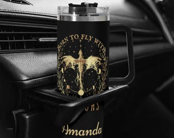Personalized Fantasy Dragon Lover 40oz Stainless Steel Tumbler With Straw Custom Name Bookish Mug Fantasy Reader Gift For Romantasy Lover