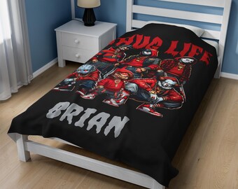 Manta personalizada con nombre de Thug Life Horror Manta de terror personalizada Personajes de películas de terror Manta de Halloween Decoración del hogar Manta de Halloween