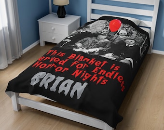 Manta personalizada con nombre de película de terror, manta de terror personalizada, manta de personajes de terror aterradores, decoración del hogar de Halloween, manta de Halloween