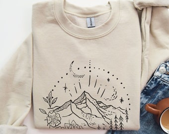 Boho Wanderlust Sweatshirt For Travel Lovers Wildflower Camping Trip Crewneck Gift for Nature Lover Hiking Shirt Gift For Camper Family Trip