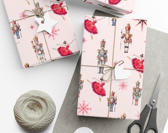 Pink Christmas Wrapping Paper Nut Cracker Holiday Wrapping Paper Roll Nutcracker Xmas Wrapping Paper Christmas Gift Wrapping Paper Ballerina