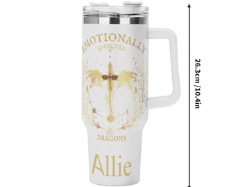 Personalized Fantasy Dragon Lover 40oz Stainless Steel Tumbler With Straw Custom Name Bookish Mug Fantasy Reader Gift For Romantasy Lover