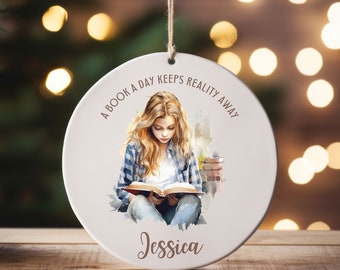 Personalized Book Christmas Ornament Custom Reading Christmas Tree Decoration For Bookworms Gift For Christmas Librarian Ornament