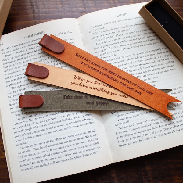 Personalised Leather Bookmark With Custom Quote Laser Engraved Handmade Gift Birthday Christmas Anniversary Gift for him