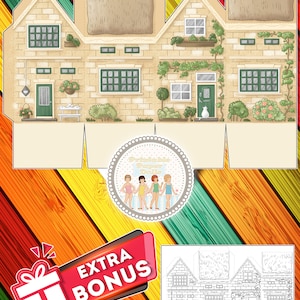 Casa de muñecas de papel Manualidades IMPRIMIBLES Actividad para niños Cortar y pegar Casa de campo Mansión Modelo 3D Decoración de juego de simulación para el hogar