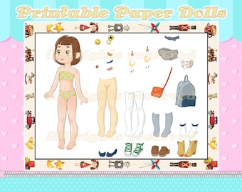 Afdrukbare Paper Doll-set, mix-and-match kleding (digitale download)