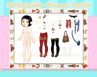 Mix-and-match Paper Doll-set, bedrukbare kleding en accessoires (digitale download)