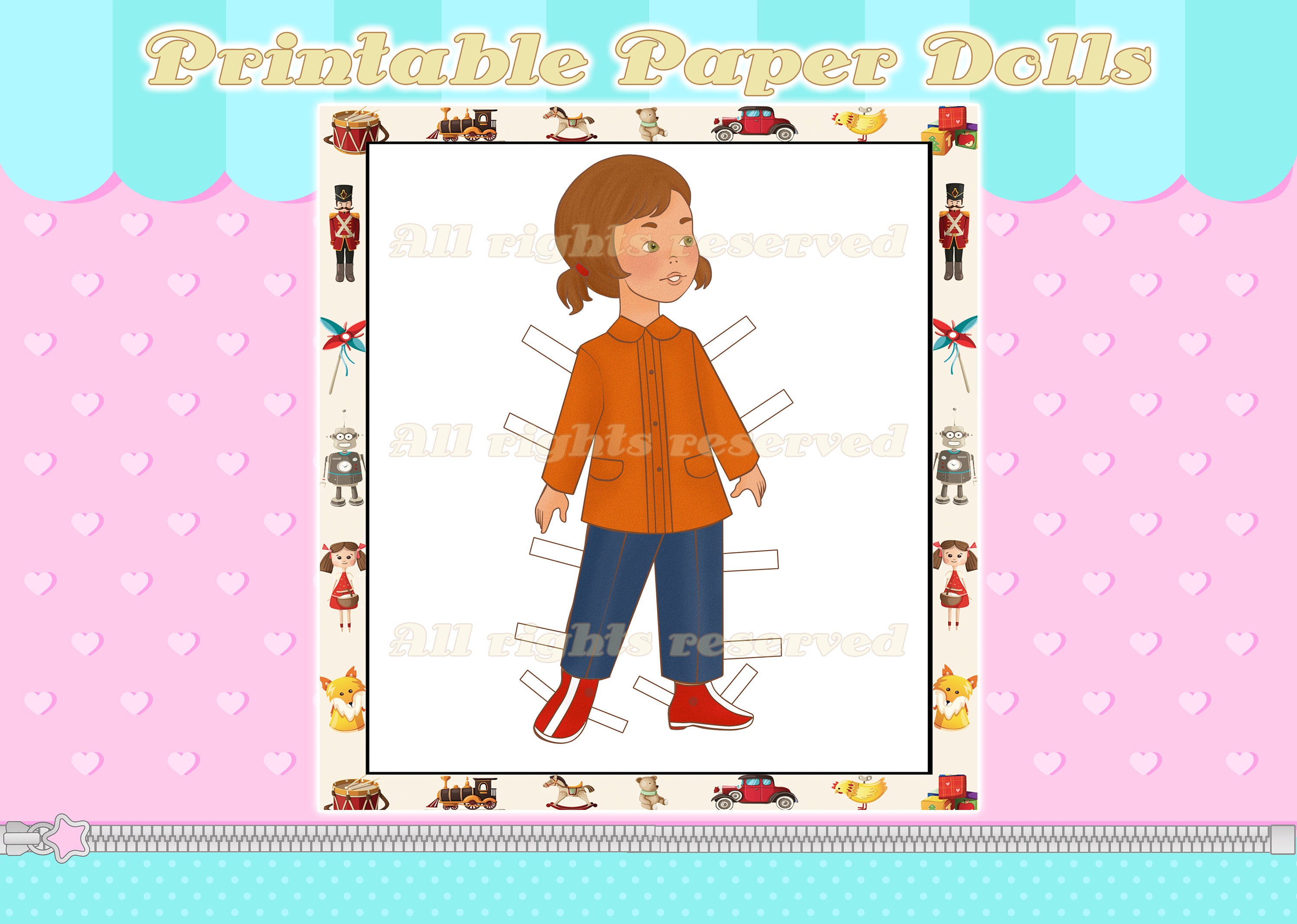 Paper Doll With Clothes PRINTABLE Vintage Retro Model Dress Skirt Shoes Dress up Pretend Play ...