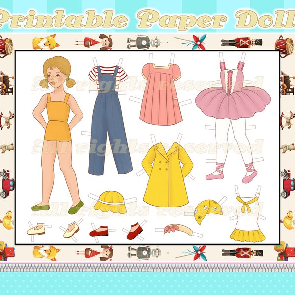 Papierpuppe mit Kleidung DRUCKBARE Vintage Retro Modell Kleid Rock Schuhe Dress Up Pretend Play Kinder Handwerk Aktivität Cut Out Mode Mädchen