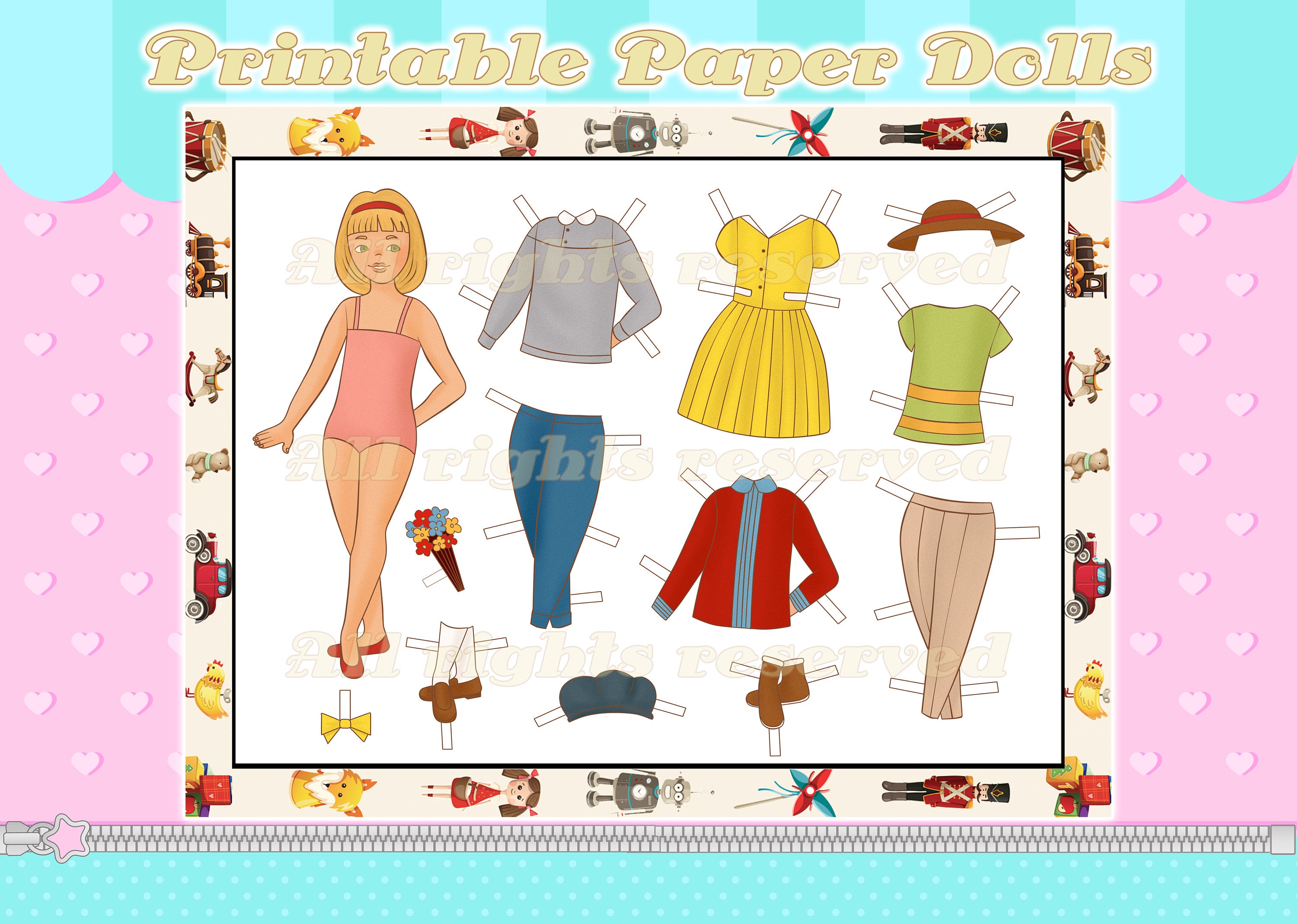 Paper Doll With Clothes PRINTABLE Vintage Retro Model Dress Skirt Shoes ...