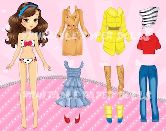 Modern Paper Doll Set | Dress-Up Clothes & Accessories (Digital Download)