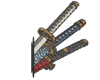 Swords, Anime Machine Embroidery Design, Instant Download with 3 sizes with dst, sew, pes, exp, hus, pec, jef, vp3, xxx formats