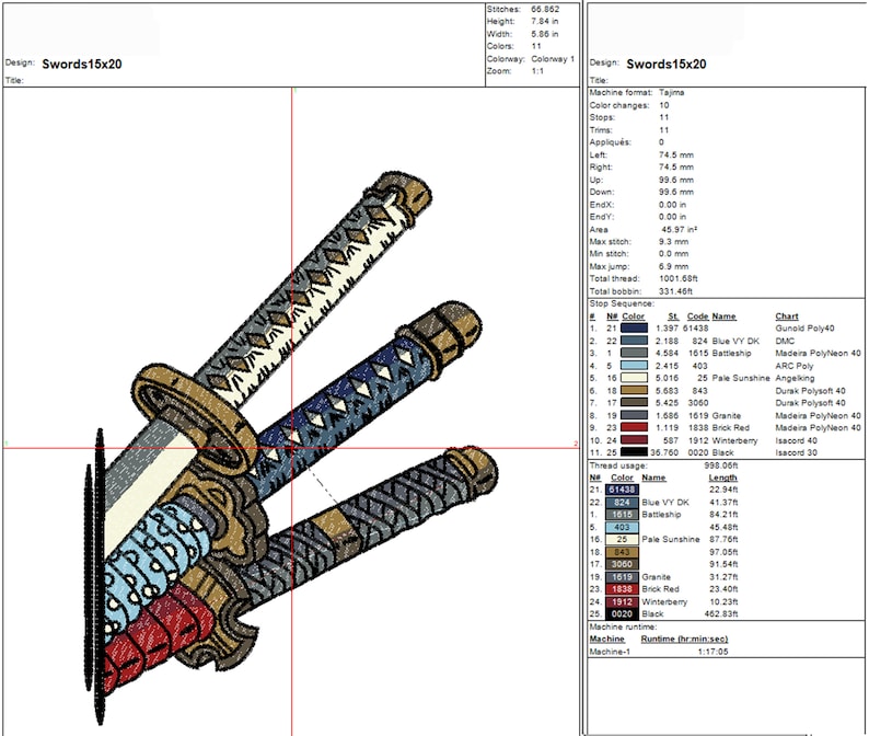 Sword Embroidary Swords, Anime Machine Embroidery Design, Instant Download With 3 Sizes ...