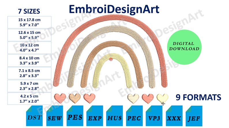 Boho Rainbow Machine Embroidery Design, Instant Download With 7 Sizes ...