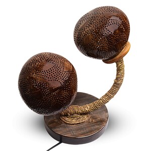N & H Handmade Coconut Shell 2 Balls Table Lamp With Leaves Design Desk Lights for Décor Fancy Night Table Lamps Home Decor Items image 5