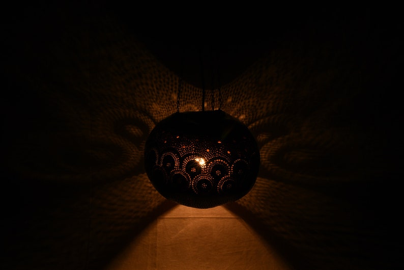 N&H Handmade Chakri Design 1 Gourd Ball Hanging Lamp Handcrafted Chandelier Gift for her, Diwali Décor, Halloween Décor image 4