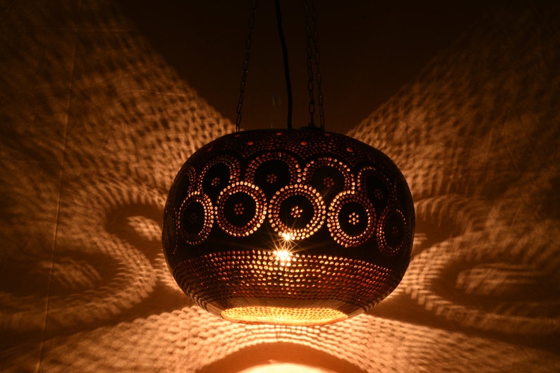 N&H Handmade Chakri Design 1 Gourd Ball Hanging Lamp Handcrafted Chandelier Gift for her, Diwali Décor, Halloween Décor image 1