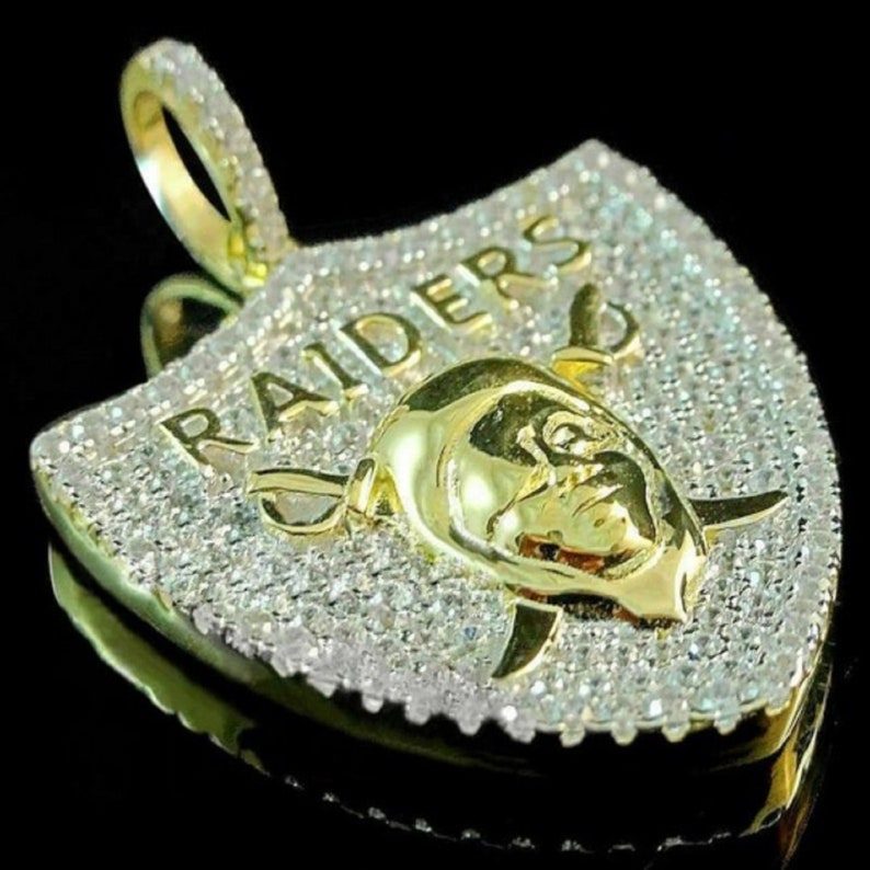 14k Gold Over Raiders Charm Pendant, Diamond Oakland Pendant, Hip Hop