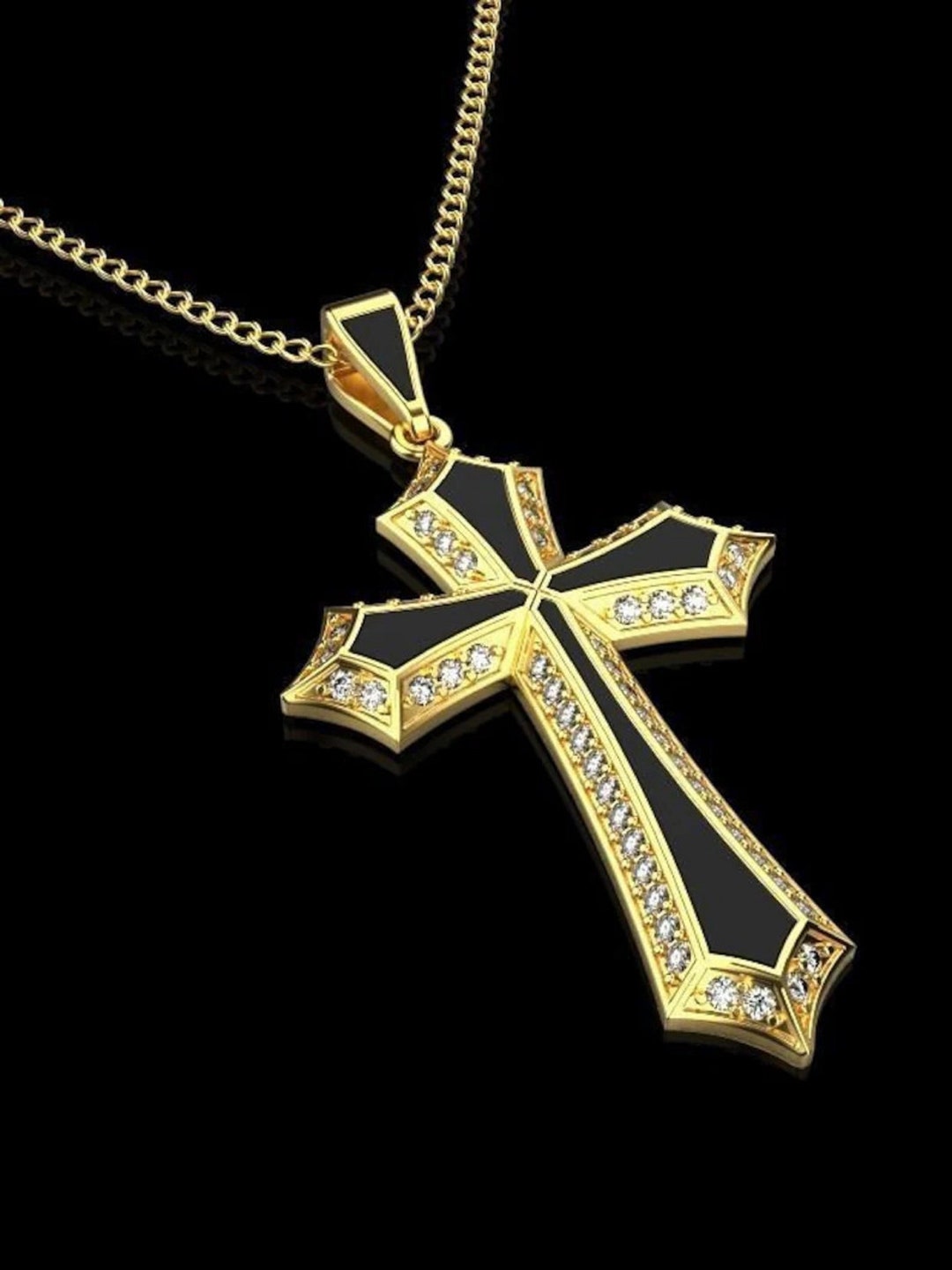 Gold Over Cross Pendant With Diamonds Cross Necklace 14k Etsy