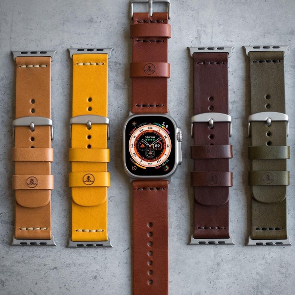 Correa de reloj de cuero hecha a mano para Apple Watch Ultra Band, Correa iWatch ULTRA