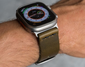 Handgefertigtes Lederarmband für Apple Watch Ultraband, Armband iWatch ULTRA - Olive