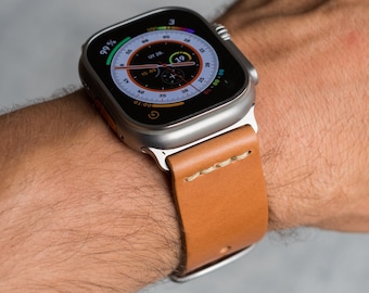 Handgefertigtes Lederarmband für Apple Watch Ultra Band, Armband iWatch ULTRA - Camel