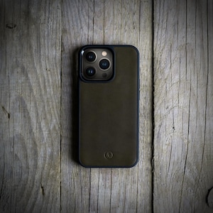 Militärgrüne Ledertasche für iPhone Serie 13, 12, 11, X/XS, SE