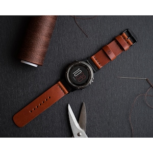 Handmade Leather Strap for Garmin Watch with QuickFit - Cognac