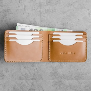 Carte Portafoglio Bifold In Pelle Cucita A Mano, Contanti - Cammello