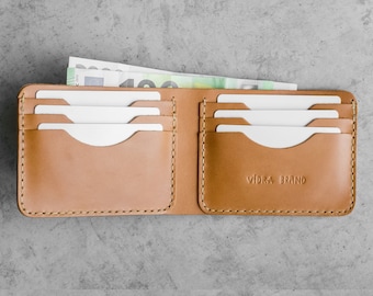 Handgenähte Leder Bifold Wallet Karten, Cash - Camel