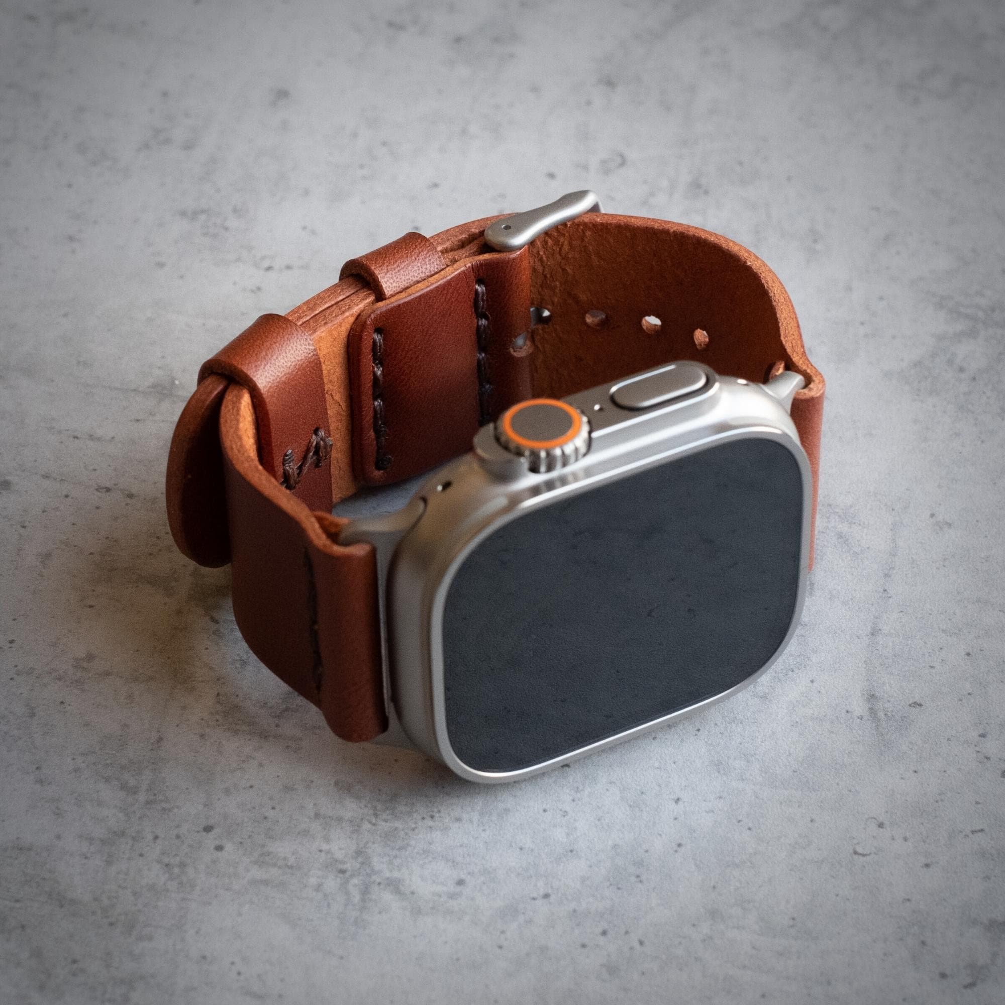 Handmade Leather Watch strap for Apple Watch Ultra Band, Strap iWatch ULTRA - Cognac