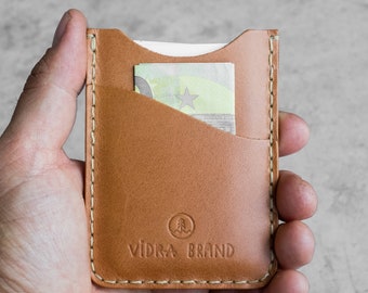 Handgenähte Leder Minimalist Wallet Cards, Cash - Camel